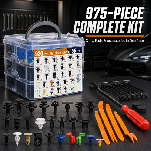 🔧 975-Piece Automotive Retainer Clip & Trim Removal Tool Kit – 33 Popular Sizes with Organizer Case