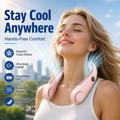 ❄️ Bladeless Neck Fan – Hands-Free Turbo Cooling with LED Display