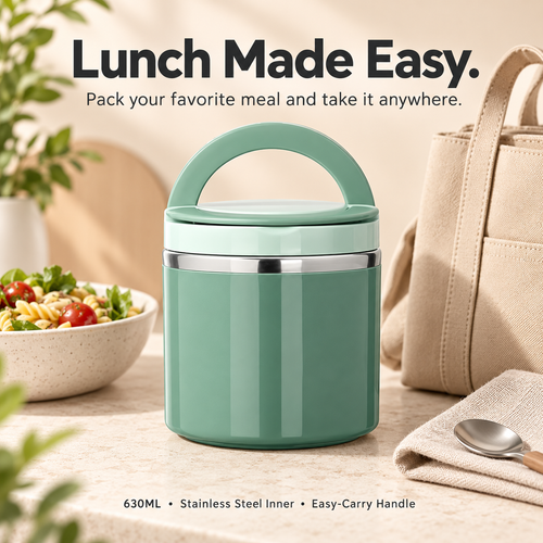 🥗 630ML Portable Stainless Steel Lunch Container with Carry Handle