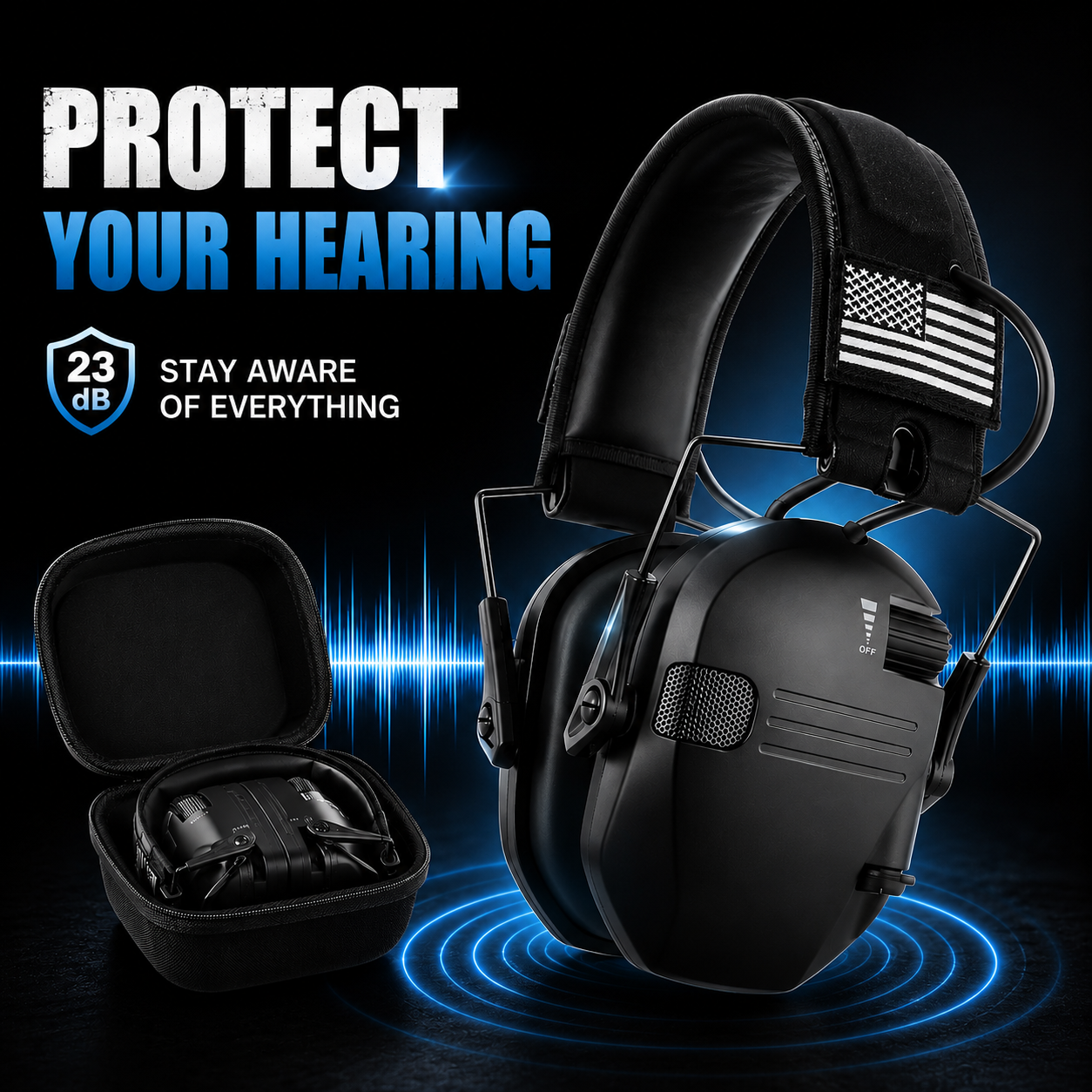 🔇 23dB Electronic Shooting Hearing Protection Earmuffs.