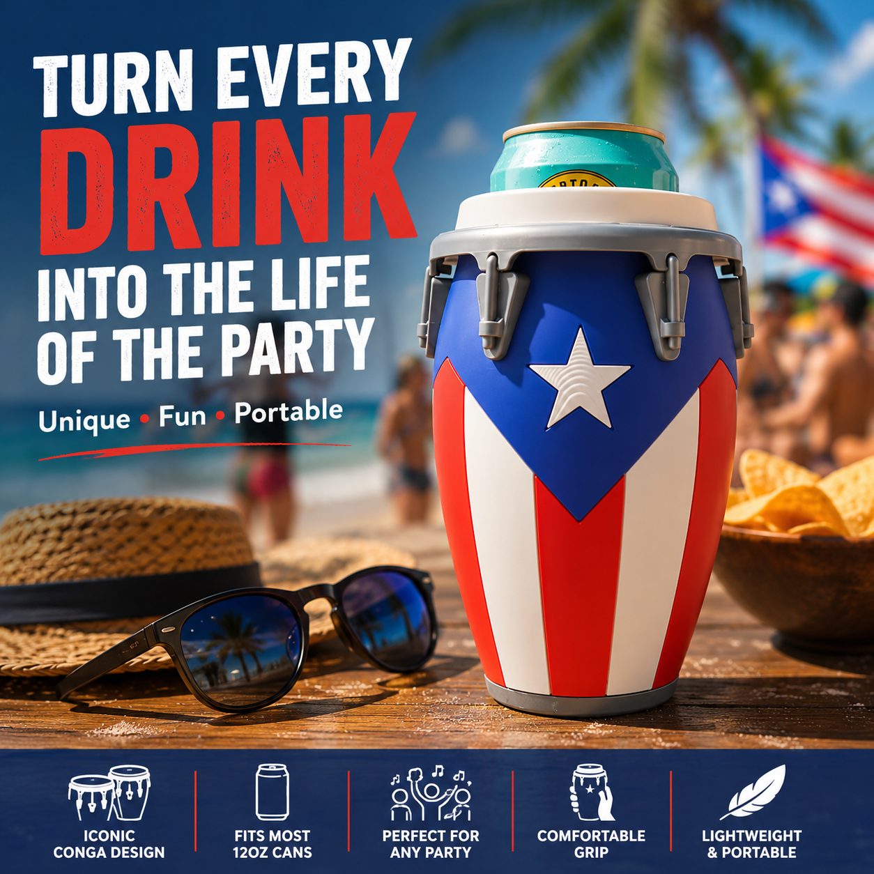 🔥Last Day 49%   | Party Drum Can Holder 🍺 | Fun 12oz Drink Cooler Gift