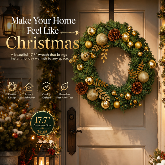 🎄 17.7" Christmas Wreath – Instant Holiday Magic for Your Home