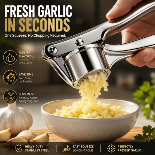 🧄 Heavy-Duty Stainless Steel Garlic Press – Fresh Minced Garlic in Seconds