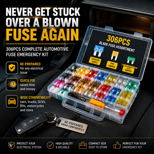 🚗 306PCS Car Fuse Kit – 3 Sizes, 2A–35A with Puller & Tester