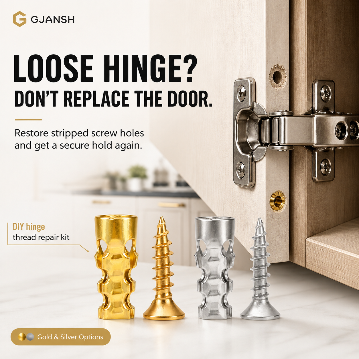 🔩 Door Hinge Thread Repair Kit – Fix Stripped Screw Holes & Loose Cabinet Hinges