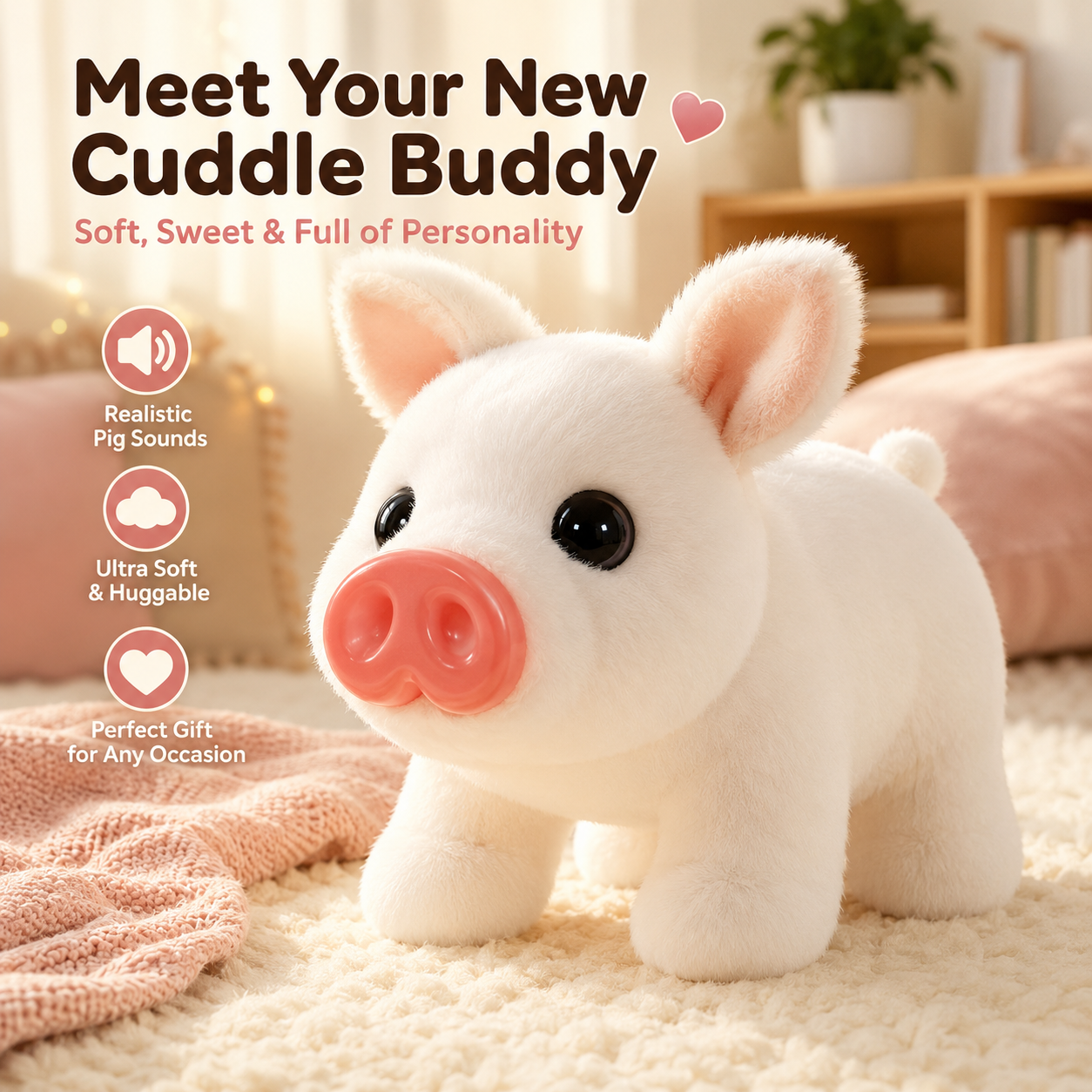 🐷 Hear It Oink! Interactive Plush Pig – The Cutest Cuddle Buddy Kids Can't Put Down 💖