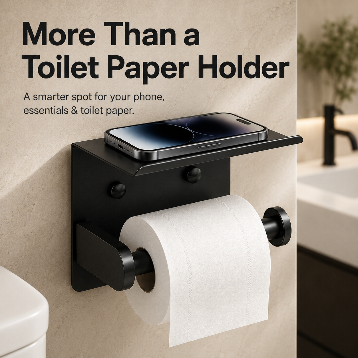🧻 2pack -2-in-1 Toilet Paper Holder with Shelf – Space-Saving Bathroom Organizer
