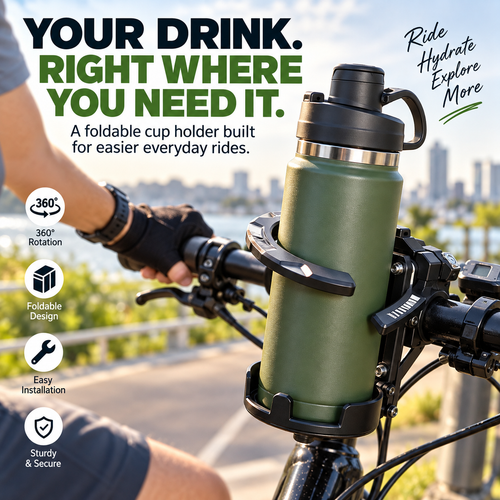 🚴 Foldable 360° Rotating Bike Cup Holder – Adjustable Space-Saving Drink Mount