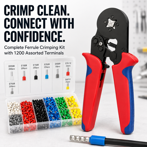 ⚡ Complete Ferrule Crimping Tool Kit with 1200 Wire Terminals