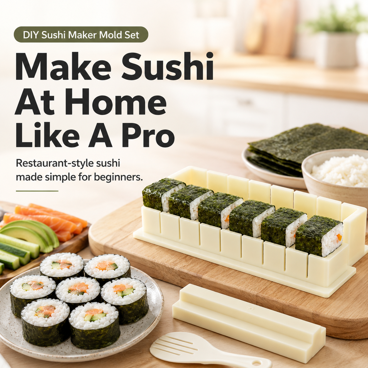 🍣 DIY Sushi Maker Mold Set – Easy Homemade Sushi Roll Tool For Beginners & Family Sushi Nights