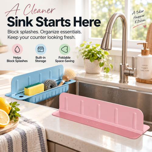 💦 Foldable Sink Splash Guard & Organizer – Keep Counters Dry & Clutter-Free