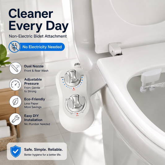 Non-Electric Bidet Attachment for Toilet – Dual Nozzle Front & Rear Wash, Adjustable Water Pressure, Eco-Friendly Toilet Seat Adapter for Personal Hygiene, Reduce Toilet Paper Use