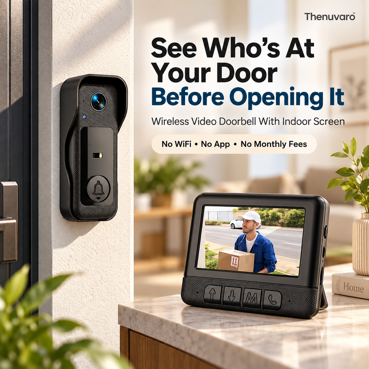 🚪 Wireless Video Doorbell Camera With Indoor Screen – See Who’s At Your Door Before Opening It