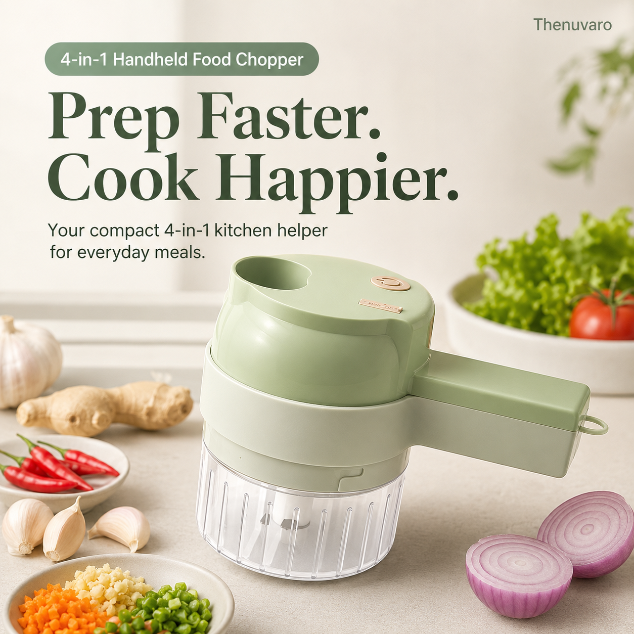 🥗 4-in-1 Handheld Food Chopper – Chop, Slice & Mix Faster for Effortless Everyday Cooking