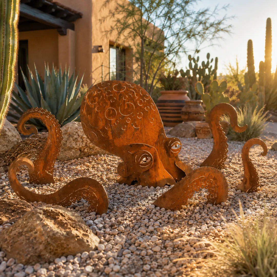🐙Rust Patina Giant Squid Garden Sculpture