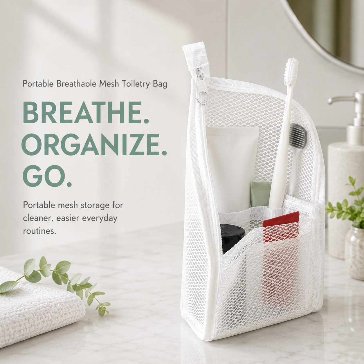 🧼 2-Pack Portable Quick-Dry Mesh Toiletry Bags – Hanging Travel Organizers with Toothbrush Slots
