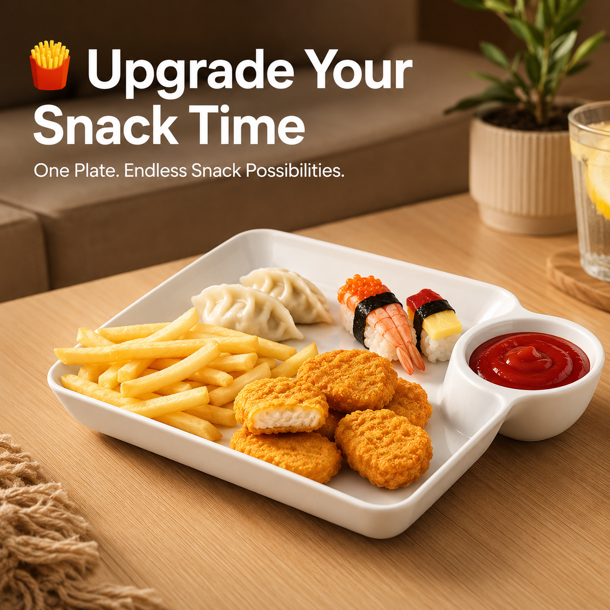 🍟 4PCS Snack Plate With Dip Compartment – Upgrade Your Snack Time With Easy Dipping & Better Sharing