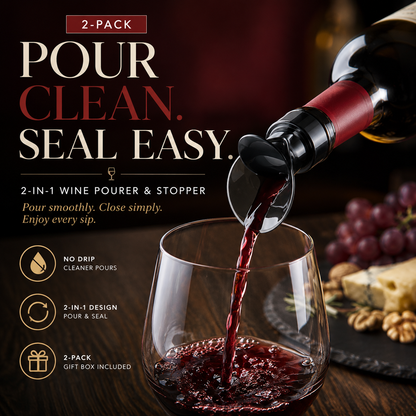 🍷 2-Pack 2-in-1 Wine Pourer & Stopper – No-Drip Pour & Easy Seal