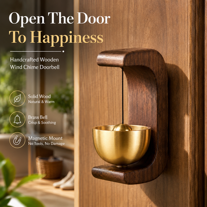 🎐 Magnetic Wooden Door Chime with Nano Adhesive – Handcrafted Brass Entry Bell