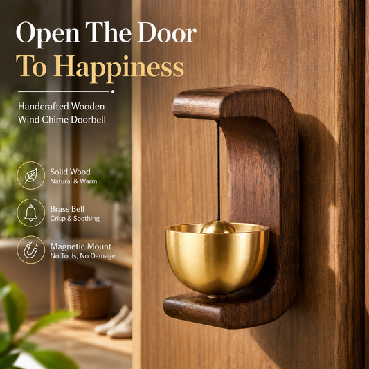 🎐 Magnetic Wooden Door Chime with Nano Adhesive – Handcrafted Brass Entry Bell