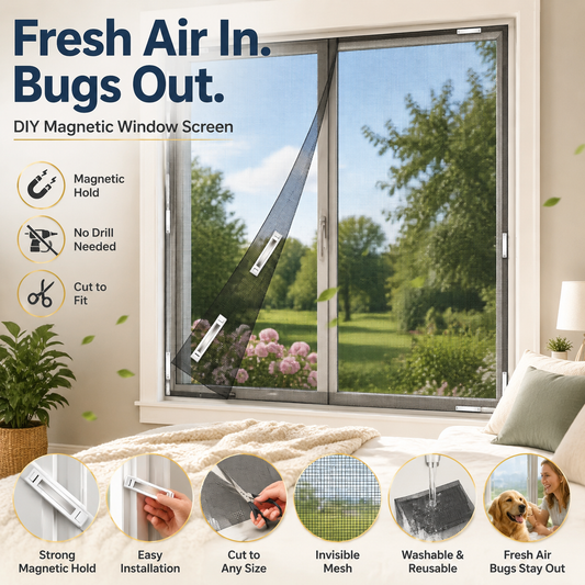 🪟 Magnetic Window Screen Kit – Cut-to-Fit No-Drill Mosquito Mesh for Any Window