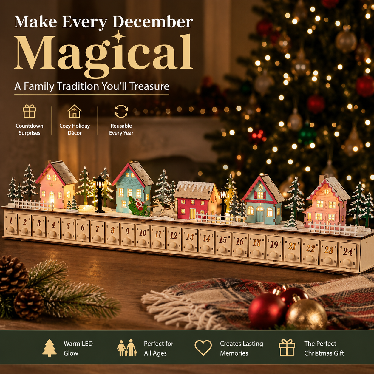 🎄 LED Christmas Village Advent Calendar – Create Magical Holiday Traditions