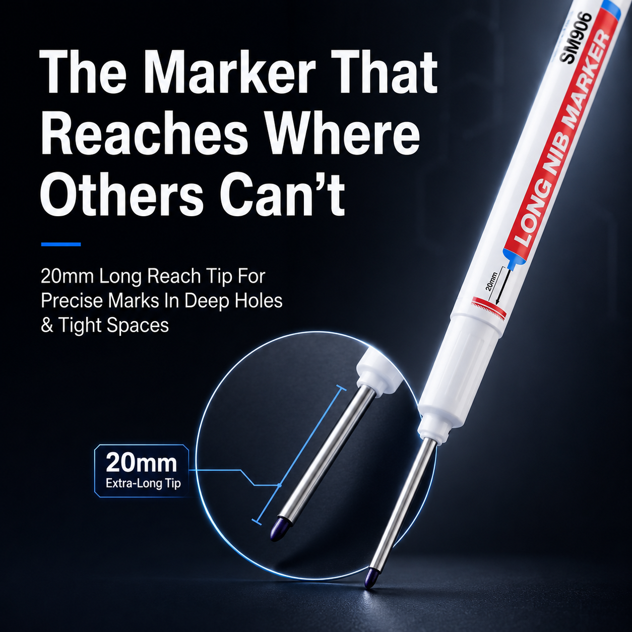 🛠️ Deep Hole Marker Pen – 20mm Long Reach Tip for Precise DIY & Woodworking Marks