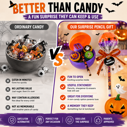 🎃24pcs Halloween Surprise Pencil Gift – Candy-Style Trick-or-Treat Favor for Kids