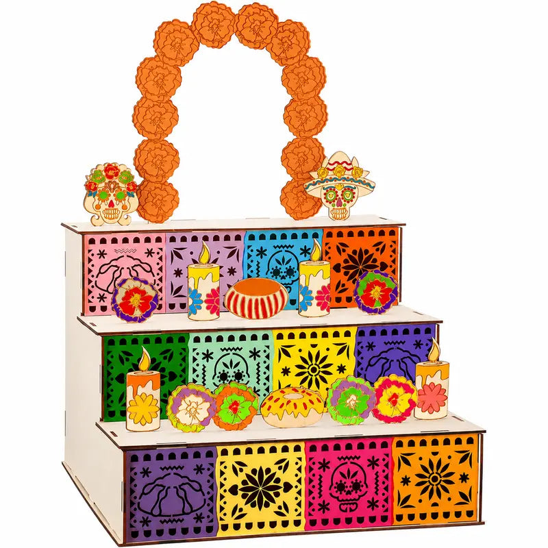 💀 3-Tier Day of the Dead Wooden Altar Display Set | Día de los Muertos Decor