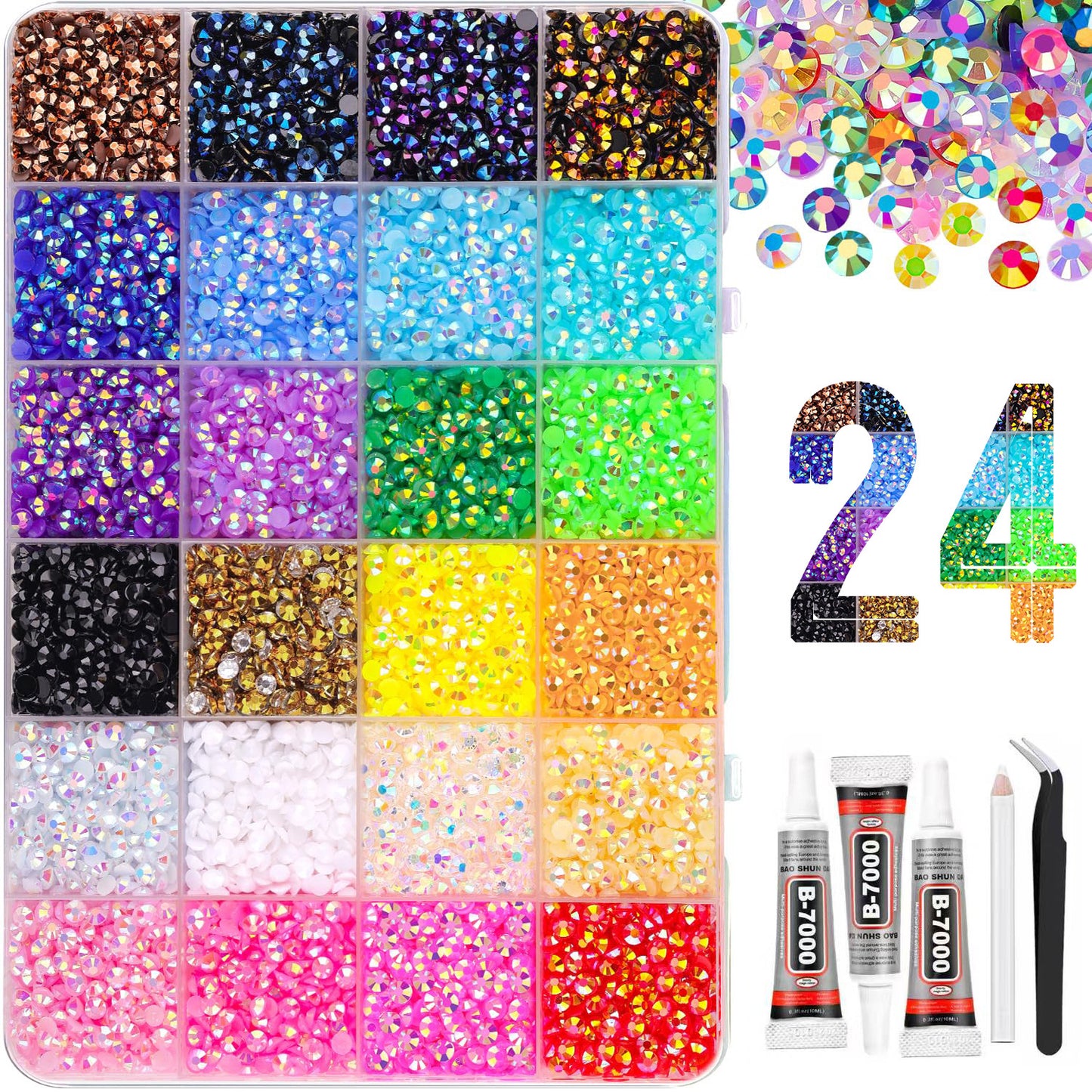 32000PCS Rhinestone Bedazzling Kit – 24 Colors Sparkling Gems for Tumblers, Shoes, Phone Cases & DIY Crafts
