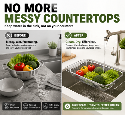 🥬 304 Food-Grade Stainless Steel Expandable Sink Colander