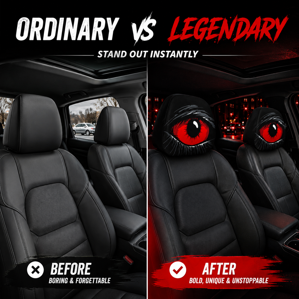 👁️ Funny Horror Car Headrest Covers (2PCS) | Universal Stretch Fit Car Seat Decor