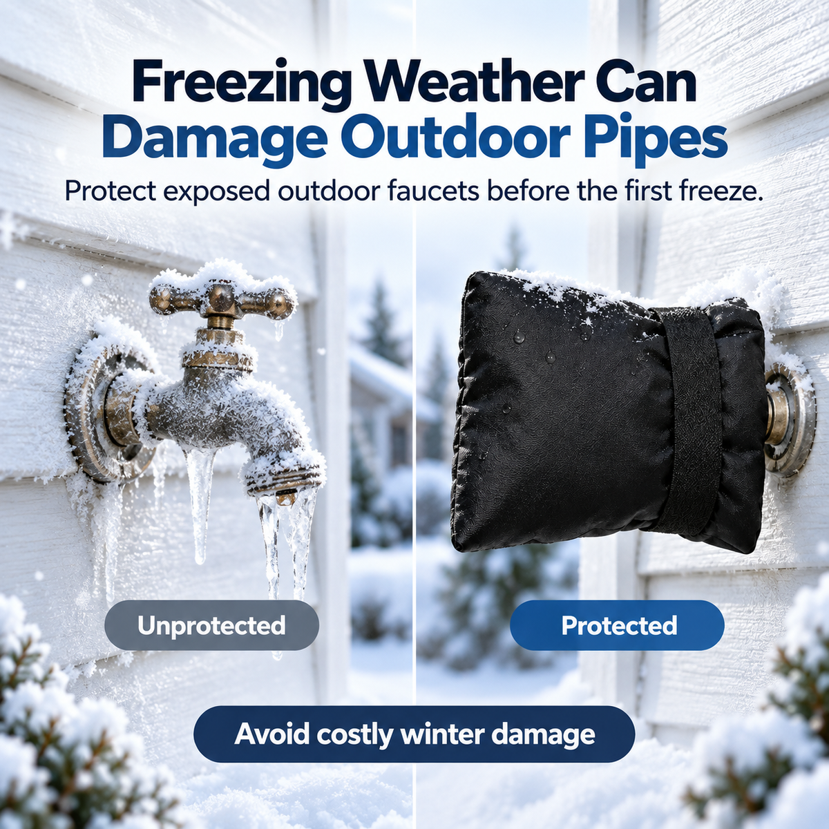 ❄️ Winter Faucet Covers 4-Pack — Protect Outdoor Faucets From Freezing & Costly Repairs