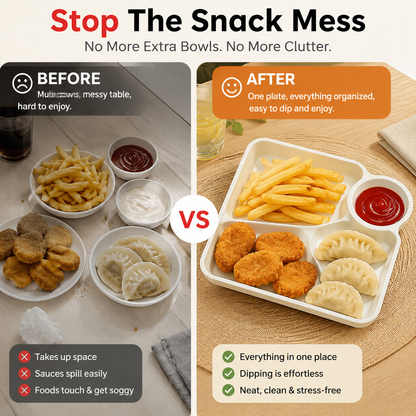 🍟 4PCS Snack Plate With Dip Compartment – Upgrade Your Snack Time With Easy Dipping & Better Sharing