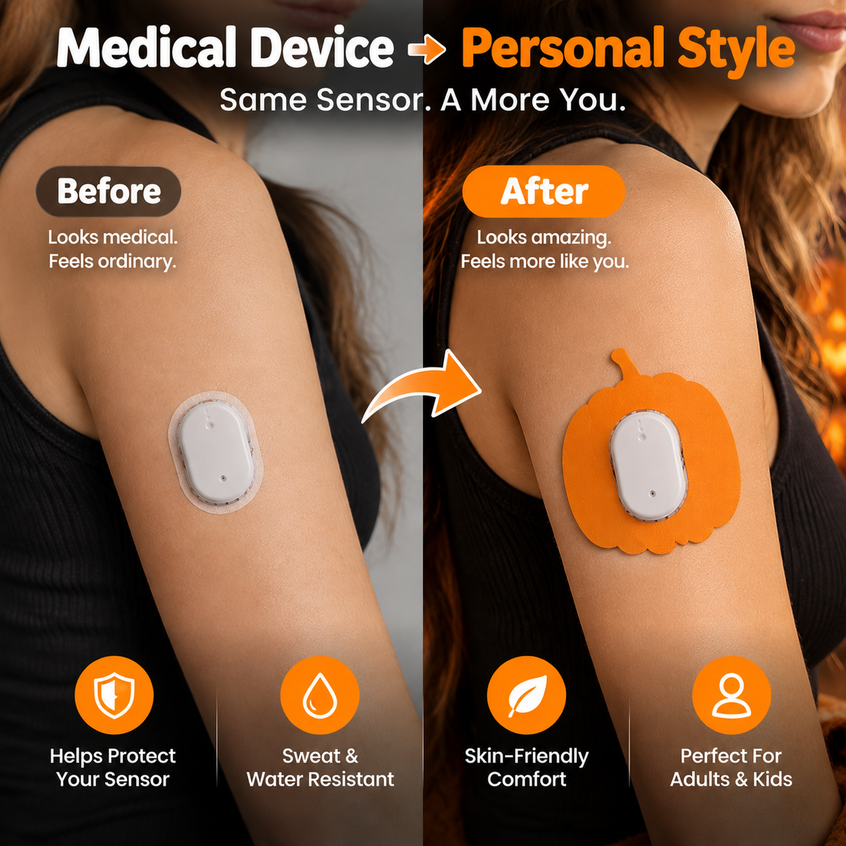 🎃 32PCS Halloween CGM Sensor Covers – Cute Decorative Overpatches for Dexcom & Libre