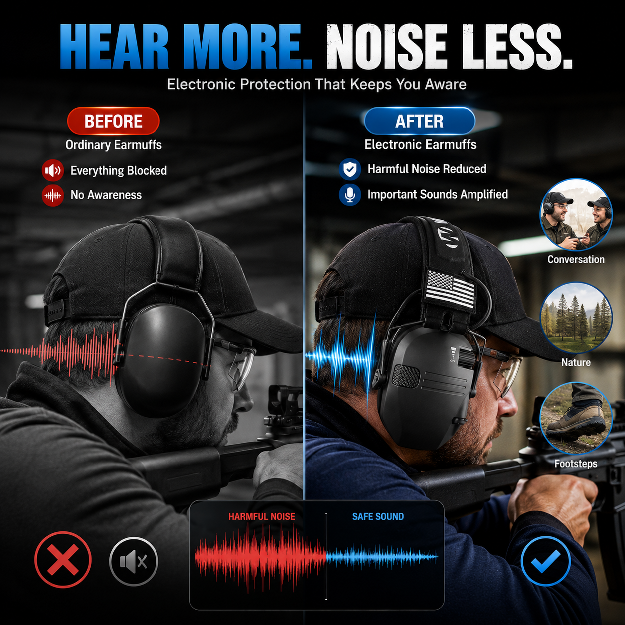 🔇 23dB Electronic Shooting Hearing Protection Earmuffs.
