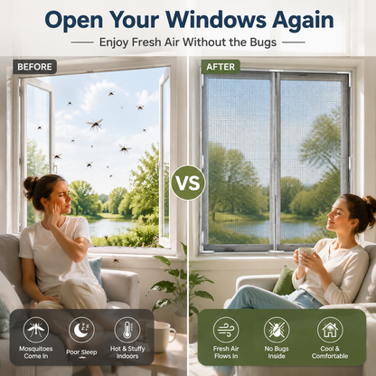 🪟 Magnetic Window Screen Kit – Cut-to-Fit No-Drill Mosquito Mesh for Any Window