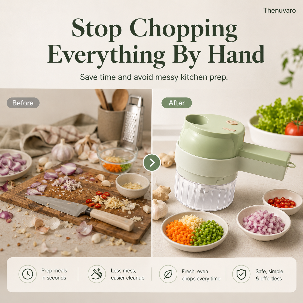 🥗 4-in-1 Handheld Food Chopper – Chop, Slice & Mix Faster for Effortless Everyday Cooking