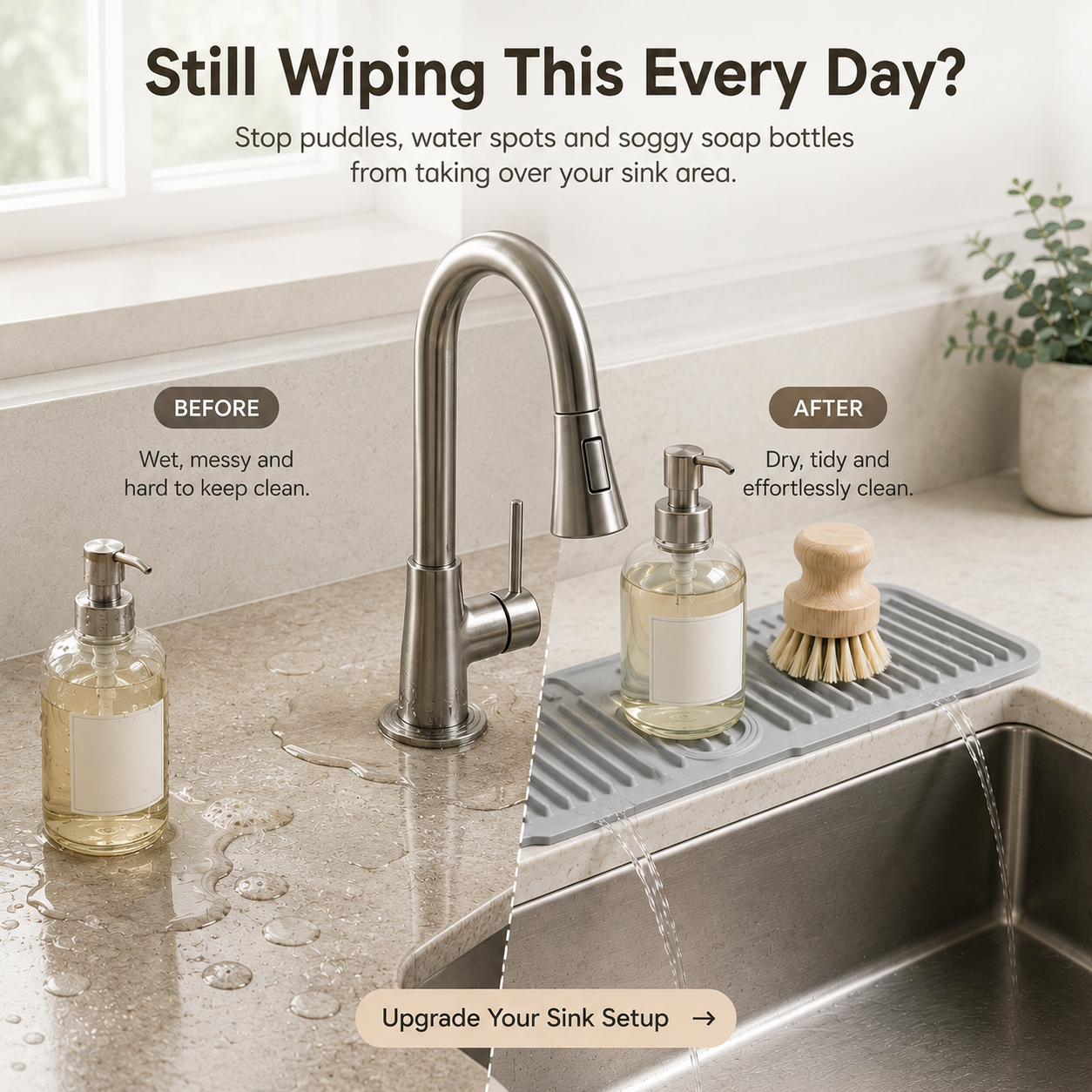 💦 Self-Draining Silicone Faucet Mat – Keep Your Sink Dry & Tidy