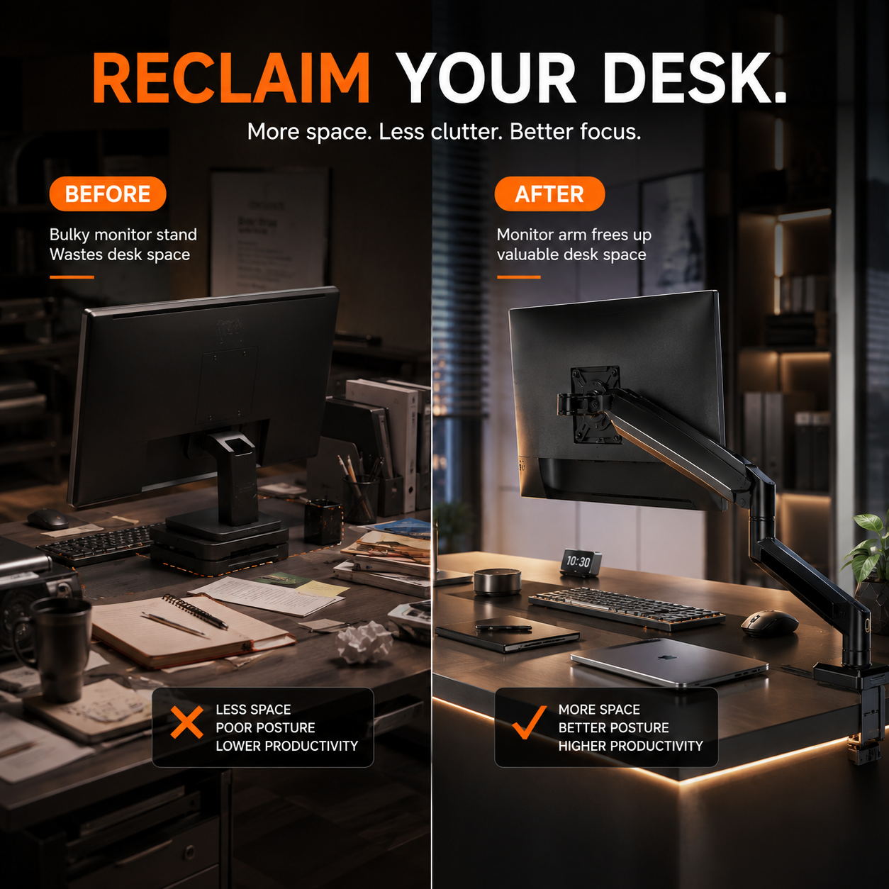 💻 Heavy-Duty Gas Spring Monitor Arm – Adjustable 13"–34" Desk Mount