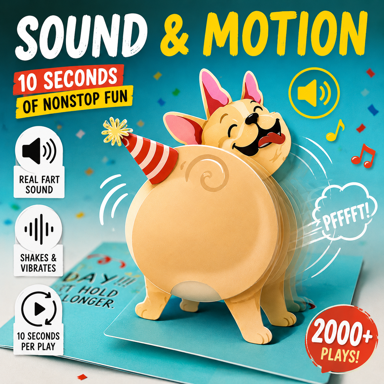 ⏰️Last Day 55% OFF  🎉 Funny Farting Dog Pop-Up Birthday Card 😂 | Sound & Motion Greeting Card