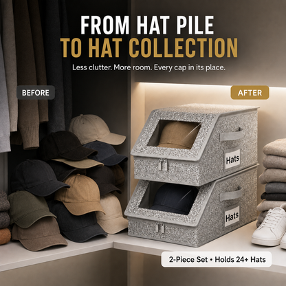 🧢 24+ Cap Stackable Hat Storage Boxes – 2-Pack