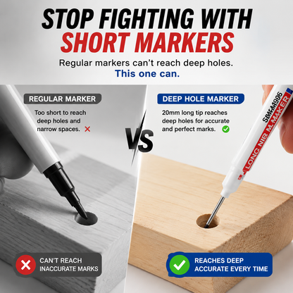 🛠️ Deep Hole Marker Pen – 20mm Long Reach Tip for Precise DIY & Woodworking Marks