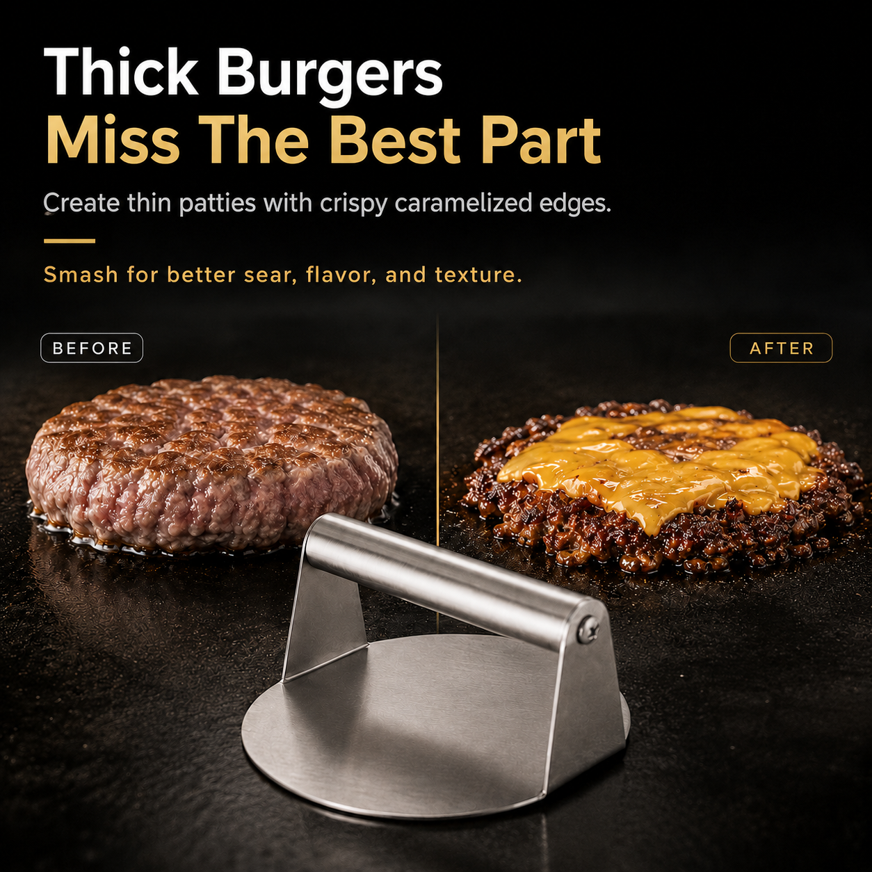 🍔 (2-Pack)-Stainless Steel Smash Burger Press – Make Restaurant-Style Crispy Burgers at Home