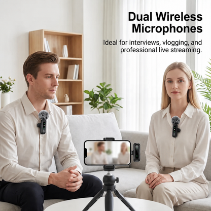 🎙️ Wireless Dual Lavalier Microphone – Crystal-Clear Sound Anywhere