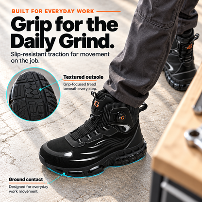 🥾 Men’s Steel Toe Work Boots – Twist-to-Fit, Breathable & Cushioned