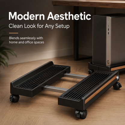 Mobile Computer Tower Stand – Adjustable CPU Holder with Wheels & Ventilated Base for Heat Dissipation