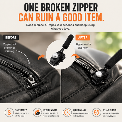 🧥 Universal Zipper Repair Kit – Fix Broken Zippers In Seconds, No Sewing Required