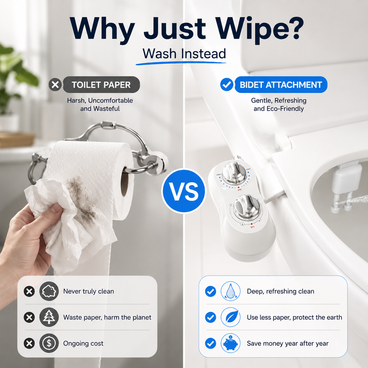 Non-Electric Bidet Attachment for Toilet – Dual Nozzle Front & Rear Wash, Adjustable Water Pressure, Eco-Friendly Toilet Seat Adapter for Personal Hygiene, Reduce Toilet Paper Use