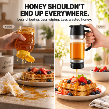 🍯 12oz No-Drip Honey & Syrup Dispenser – Press-to-Pour Glass Jar with Handle